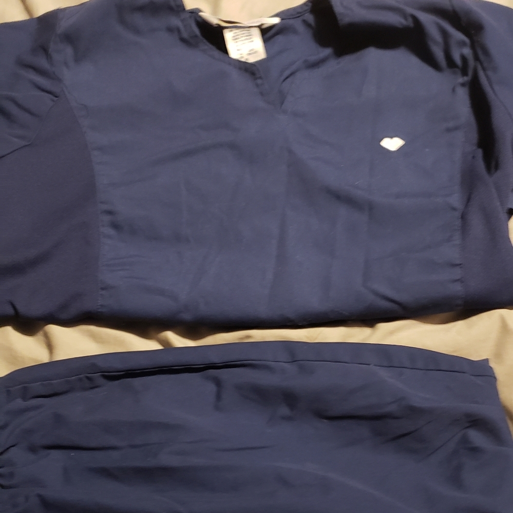 Navy blue scrubs set, top and bottom